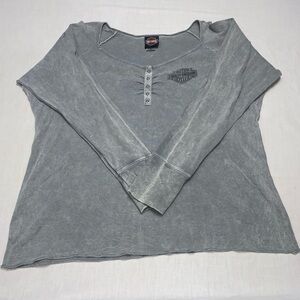 Harley-Davidson Henley Shirt Silver Women’s XL Y2K Vintage